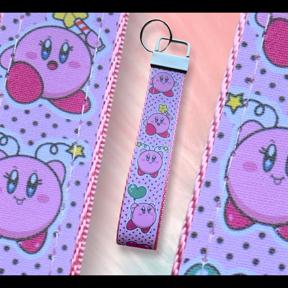 Cute Kirby theme wristlet, key fob